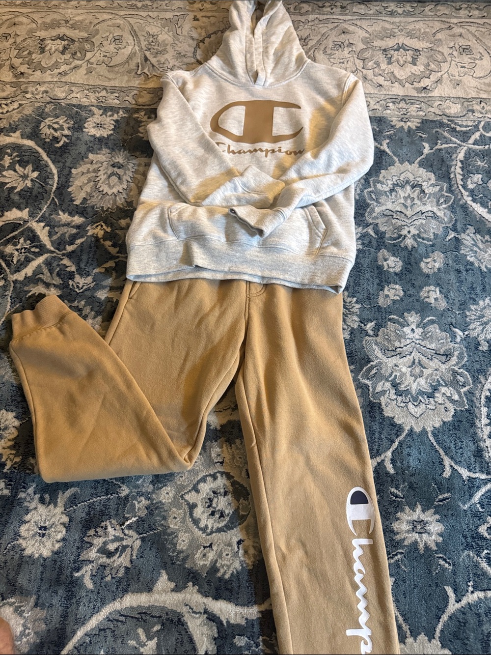 Champion Kids Tan Joggers with White Logo kids large 12 years old